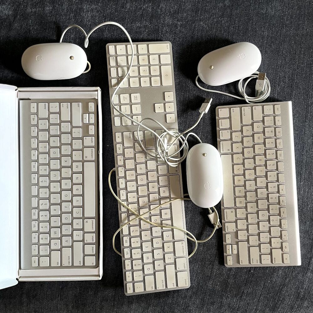 Lot of 6 Apple A1243 Aluminum Wired A1314 Wireless Keyboards  A1152 Mouse